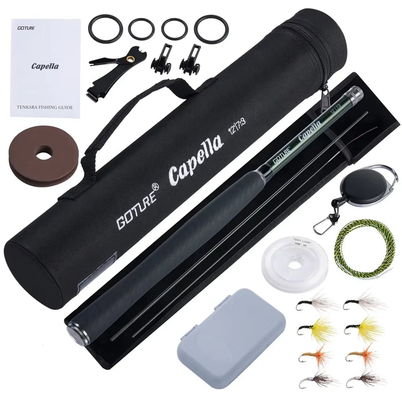 Goture Fly Fishing Rod Combo Ultralight Tenkara Rod with Flies, Tippet, Line, Tackle Backpack Full Set for Trout Stream Fishing