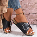 Women's simple solid color buckle cover for wearing flat heeled straight slippers