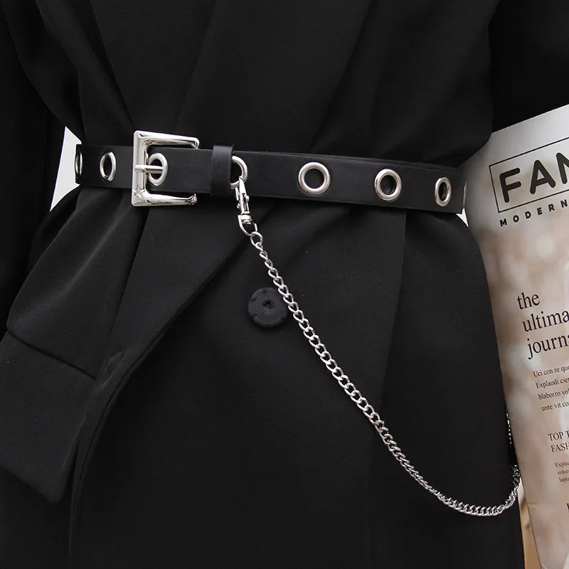 Women Punk Style Black Metal Chain Belt Fashion Decorative Waist Chain Versatile Belt For Dress Suit Fashion Accessories