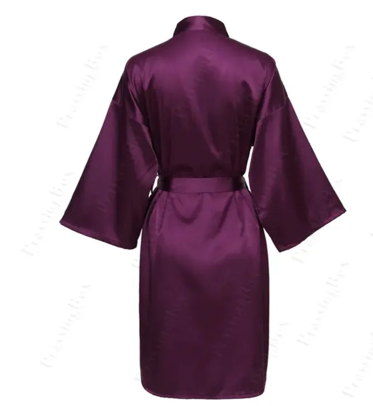 Solid Satin Night Robe, Elegant Half Sleeve V Neck House | SAMAG