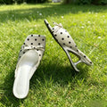 Retro French Polka Dot Bow Mule Sandals for Women, Square Toe Mid-Heel Hollow-Out Heel Slides, Versatile Outdoor Slippers