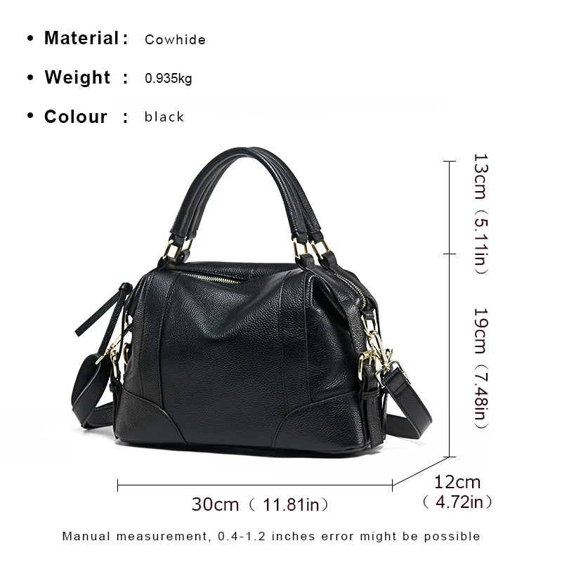 Aidrani  New women's retro handbag, large capacity Boston bag, made of cowhide material, black