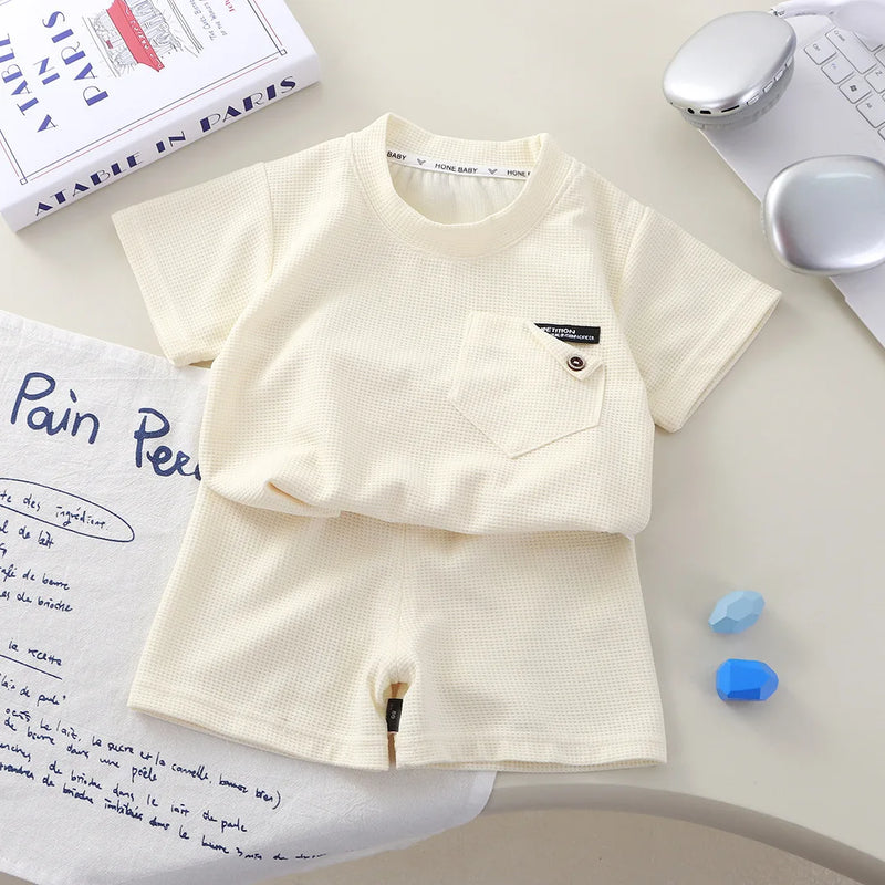 Summer Kids Waffle Knit Set Short Sleeve T - Shirt - View 8 | SAMAG