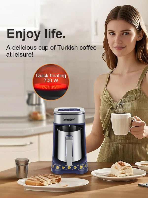 Turkish Coffee Maker Sonifer SF-3591 700W 250ml SUS304 Stainless Steel Pot Anti Spill Temperature Control Home Coffee Machine