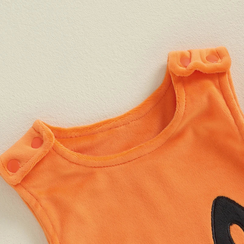 Newborn Infant Baby Girls Boy Pumpkin Costume Cute Sleeveless Round Neck Jumpsuits with Hat Newborn Halloween Outfit