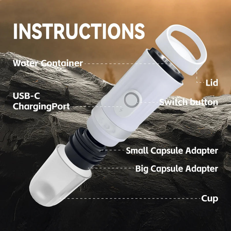 Nano Portable Electric Espresso Machine, Travel Coffee Maker For Camping, Car Coffee Maker Self-Heating With USB-C, With Ground