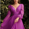 New Simple V Neck Long Bridesmaid Dresses with Sleeves | SAMAG