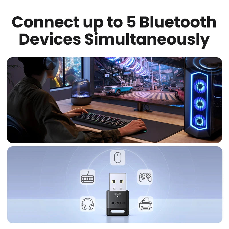 USB Bluetooth Adapter, 6.0 Dongle for PC Windows 11/10/8.1, Receiver & Transmitter for Keyboard/Mouse - Visuel 4 | SAMAG