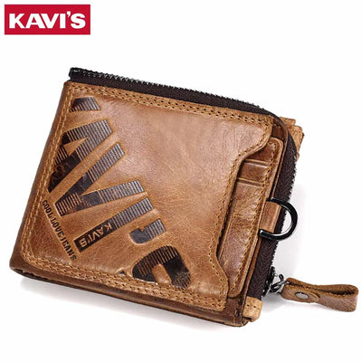 KAVIS Crazy Horse Genuine Leather Wallet Men Coin Purse | SAMAG