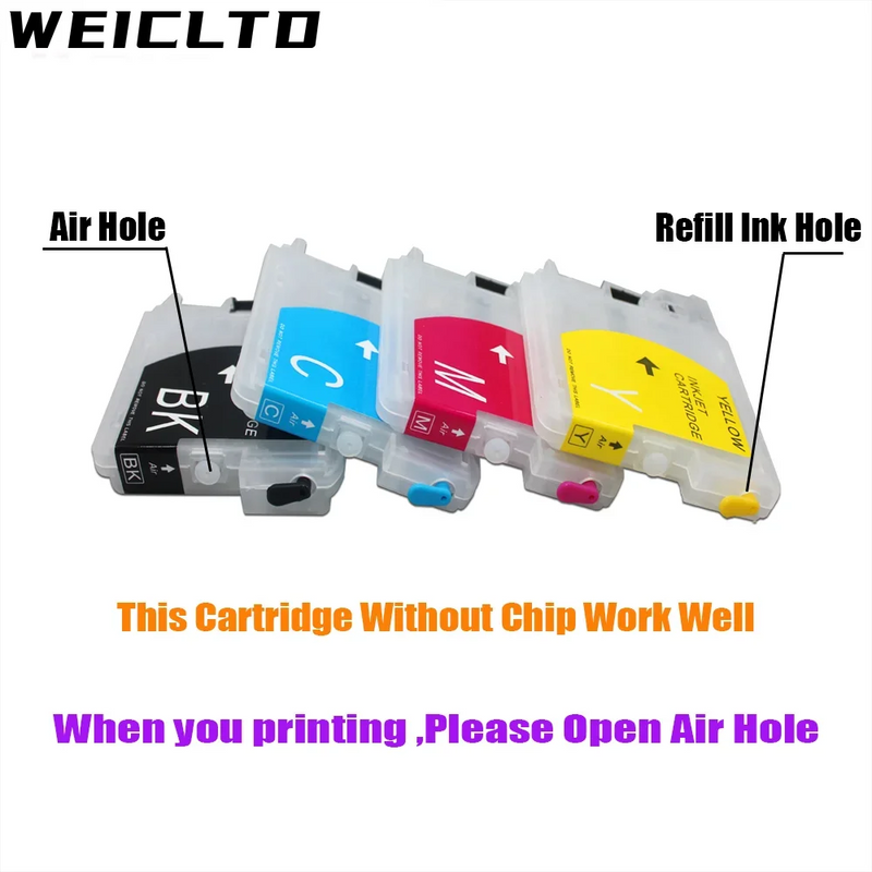 LC38 LC39 LC36 LC61 LC65 LC980 LC985 LC990 LC1100 No Chip Refillable Ink Cartridge for Brother DCP-J125 185C 195C J315W 290C