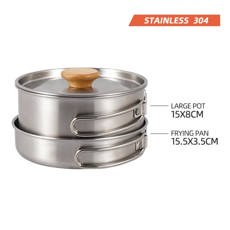 CLS NOBANA Camping Pot Set 304 Stainless Steel  2pcs Outdoor Cookware Kit Cooking Set Travel Tableware for Tourism Hiking Picnic