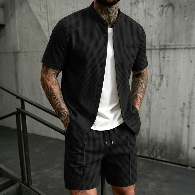 Men's New Summer Style Waffle Plain-Color Crew-Neck | SAMAG