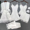 White Sleep Set Pajamas Lady Lace Satin Pyjamas Kimono | SAMAG