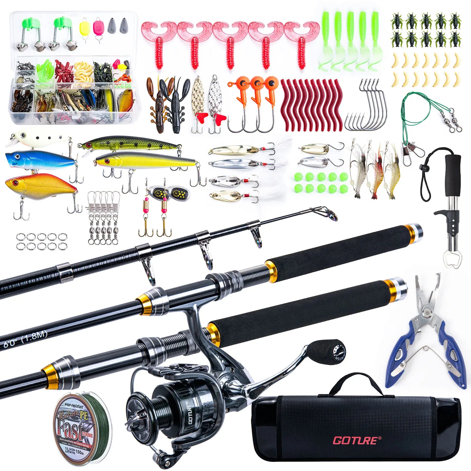 Goture 1.8m-3m Carbon Telescopic Fishing Rod Combo Spinning Fishing Set Feeder Rod Kit Sea Fishing Rod Set Pike Bass Carp Stick