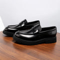 New Mens Glossy Genuine Leather Loafers British Style Thick Sole Slip on Business Casual Shoes for Summer