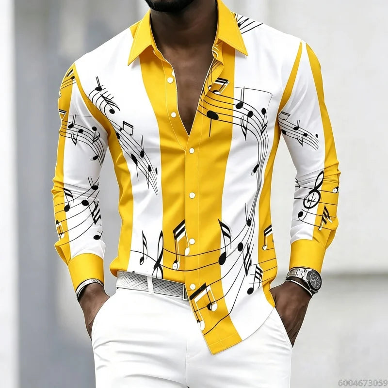 Men's collared shirt with creative musical note print | SAMAG