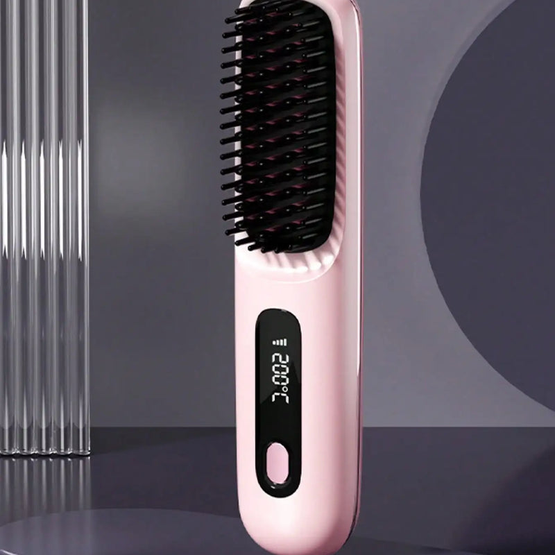 Women's Wireless Portable Hair Straightener, USB Rechargeable Negative Ion Hot Air Straightening Brush, Effectively Smooths Frizz, Makes Hair Shiny And Soft, Anti-Scald Design, 3 Temperature Settings, 30 Seconds Fast Heating,