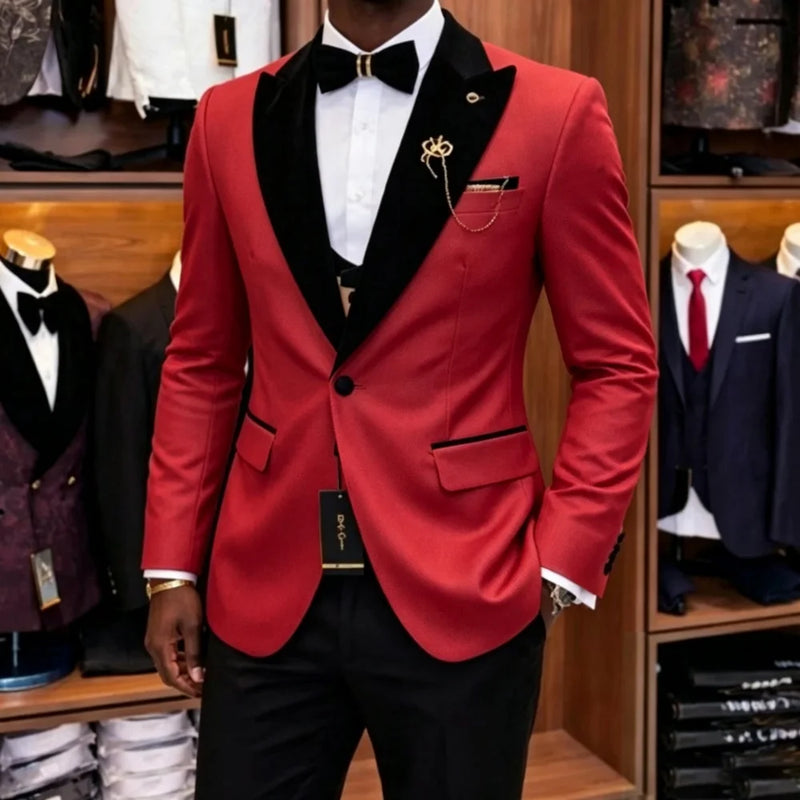 Slim Fit Luxury Three Pieces Men Suit Set Separates Custom Groom Tuxedo With Black Velvet Lapel For Wedding Party ropa hombre