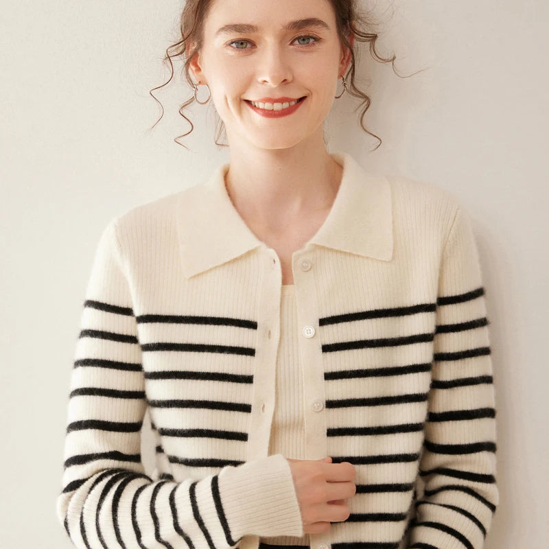 WinvyNee Women's Clothing Cashmere Wool O Neck Striped - View 2 | SAMAG