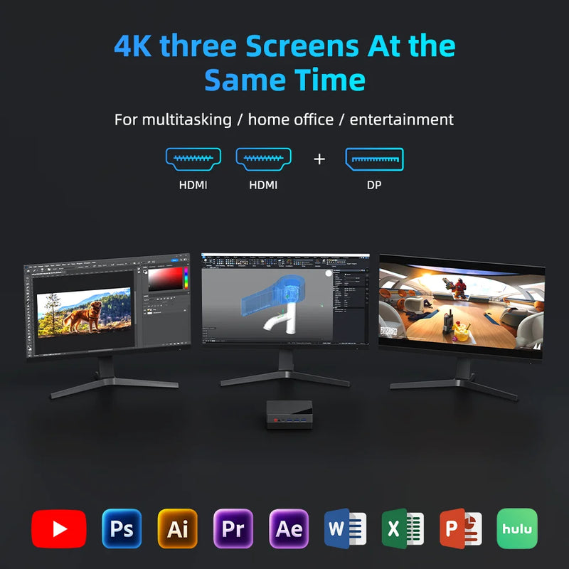 Texhoo MINI PC AMD Ryzen5 5625U 7530U R7-5800H DDR4 16G 2666MHz 512G SSD Pcle3.0 WIFI6 BT5.2 4.3GHz Desktop Computer Office PC