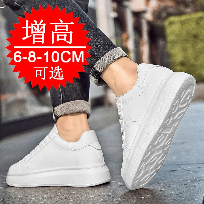 Men's Invisible Height Increasing Elevator Shoes Lace-up Sporty White Sneakers 6cm 8cm 10cm Taller Size Plus Invisible Elevate