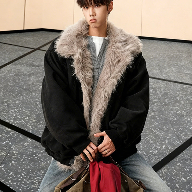 Café Brown Fur Collar Short Thickened Men's Jacket Winter Coat Youth Fashion Suede Mink Velvet Cotton Clothes for Men