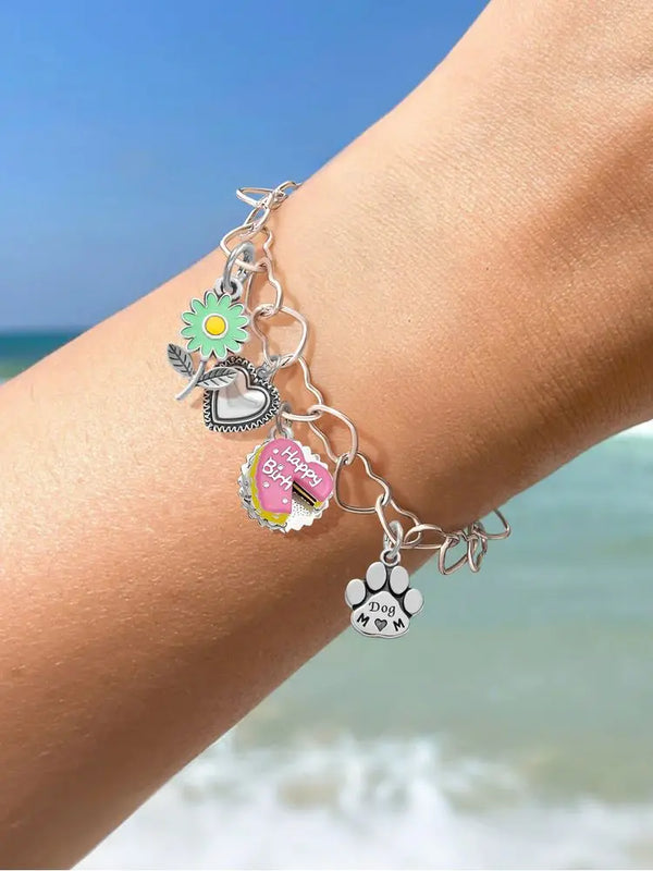 925 Sterling Silver  Vintage Love Heart Map Bracelet Fit DIY Pendant Gift Anniversary Party High Quality Jewelry