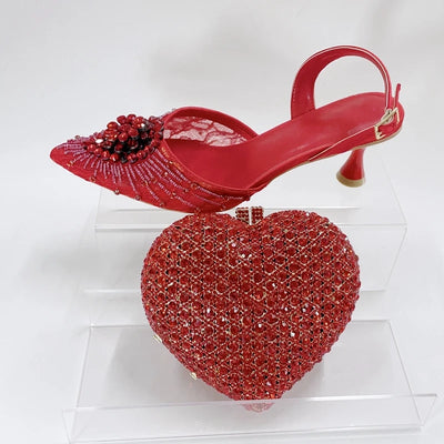 INSIGHTLINK Red Color Party Shoes and Bags Nigerian | SAMAG