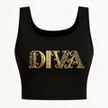 Diva Letter Print Crew Neck Tank Tops Casual Sleeveless Vset T Shirt for Summer Women's Sexy Clothing Girls