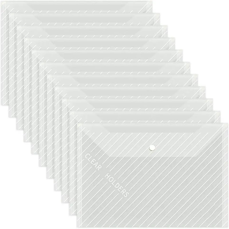 10 PCS Plastic Folders for Document, A4 Size Plastic Envelopes with Snap Closure, Clear File Folders Bags for School Office