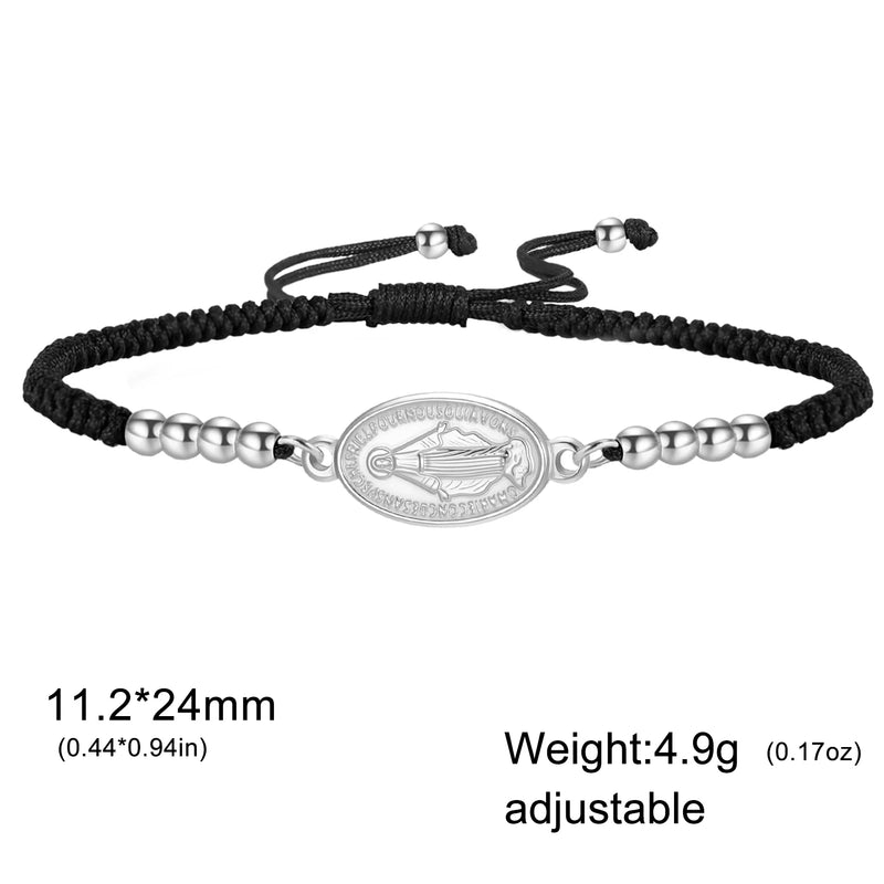 Lucktune Virgin Mary Pendant Bracelet Stainless Steel Cross Women's Red Bracelet Rouge Gold Color Jewelry Religious Amulet Gifts