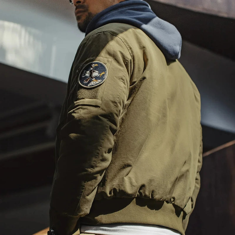 Maden Reversible MA-1 Flight Jackets for Men Baseball Collar Small Square Texture Fall and Winter Thickened Coats Cotton Jacket