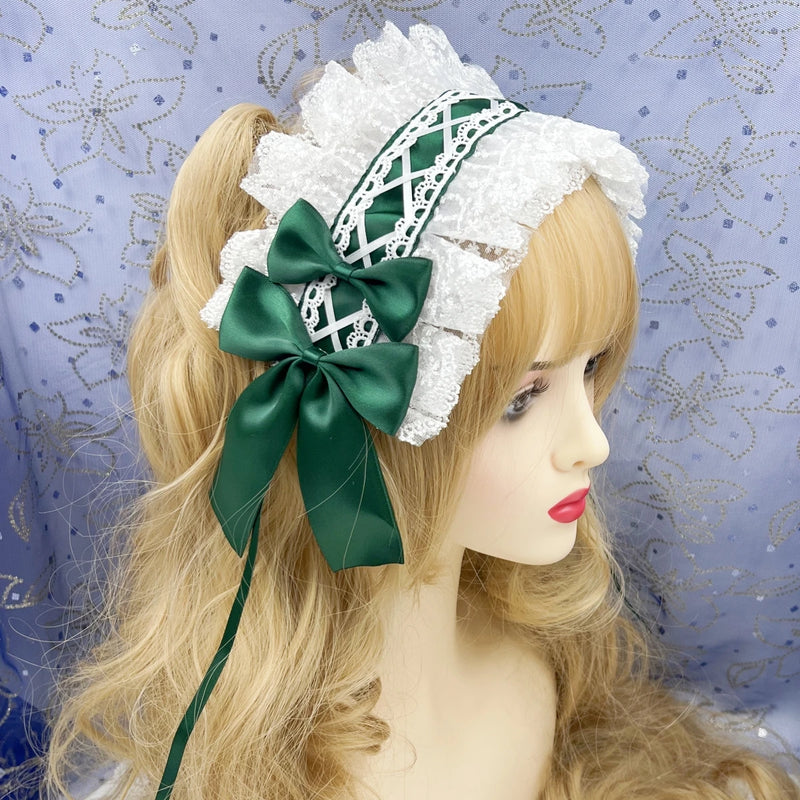 2024 Japanese Lace Bow Ribbon Lolita Headdress Ears on The Head Headband Lolita Maid Anime Cosplay Hair Accessories