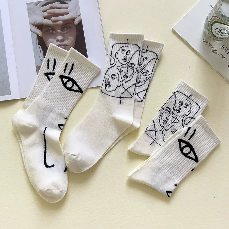 6 Pairs Line Patterns Both Men Women Fashionable Mid Tube | SAMAG
