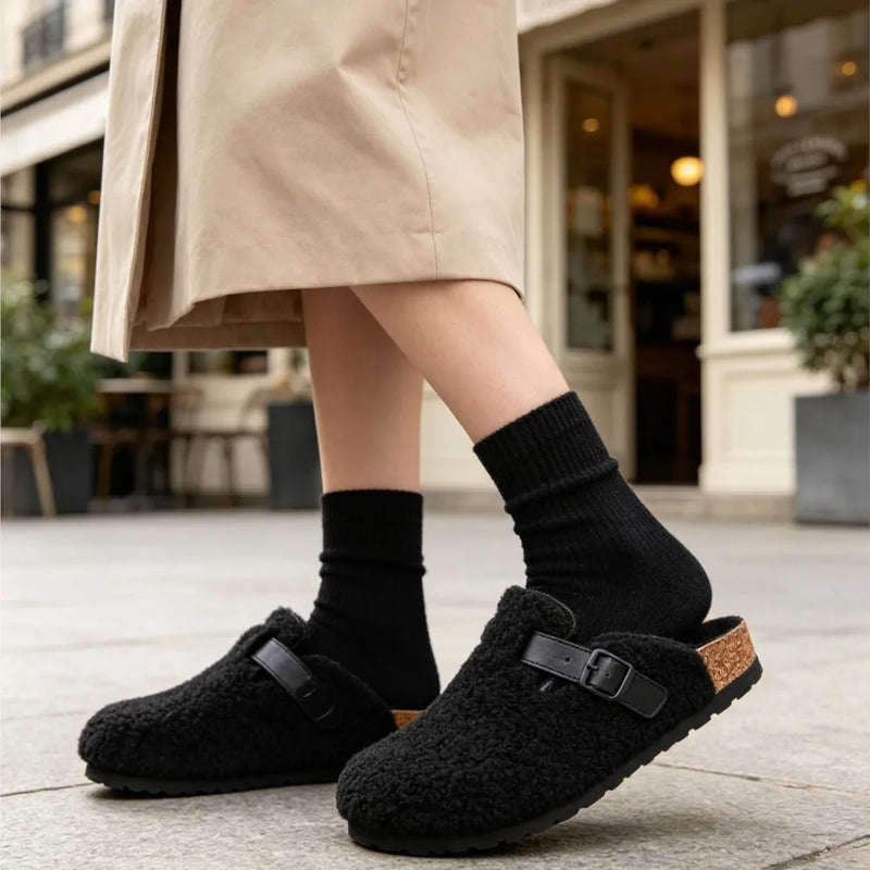 Kidmi Winter Cork Footbed Clogs For Women Men Indoor Keep Warm Fluffy Mules Slippers With Arch Support Lady Sofe Potato Shoes