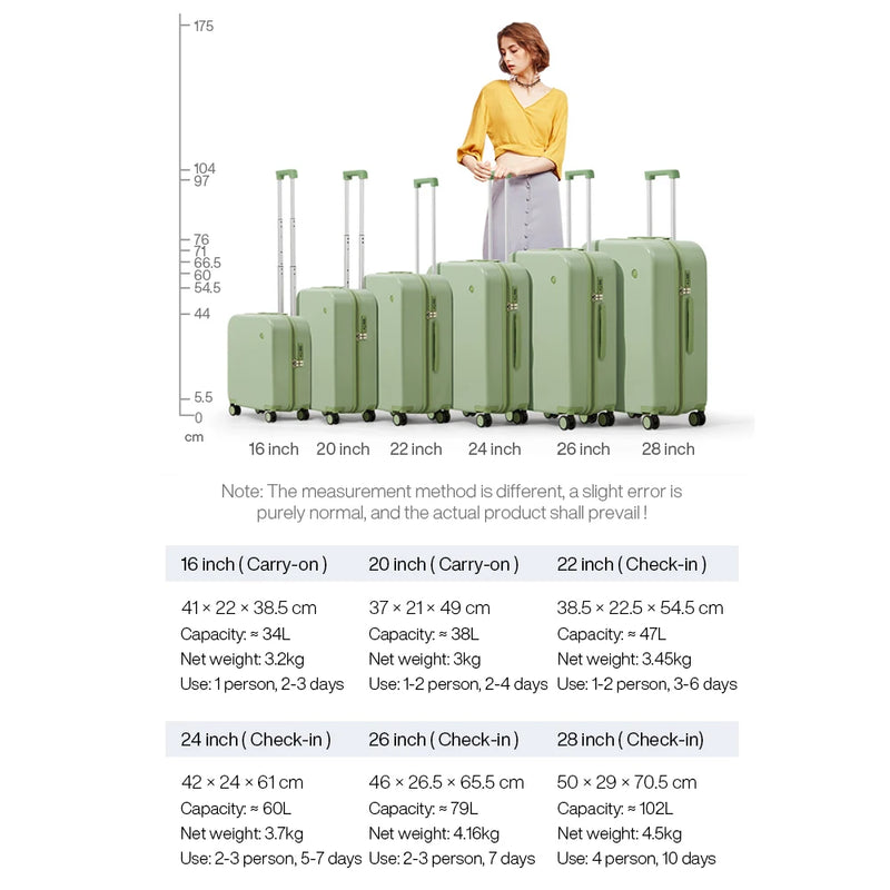 Mixi Puristic Design Travel Luggage Rolling Wheel Hardside Women Suitcase Men Trolley Case 16 20 Carry On/Big 22 24 26 28 Inch