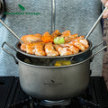 Boundless Voyage Camping Cooking Pot Multifunctional Titanium Steamer Soup Pot Frying Pan Set with Lid Outdoor Mess Kit Ti2057C