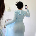 Women Sexy See Through Blue Cover-Ups Full Body Sun Protection Summer Zipper Lingeries with Hats Outdoor Travel Sunscreen Cloth