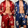 Men's Ice Silk Sleepwear Kimono Bathrobe Gown Long Robe Pajamas Two Piece Set Print Tiger Loose Casual Homewear Lounge Wear