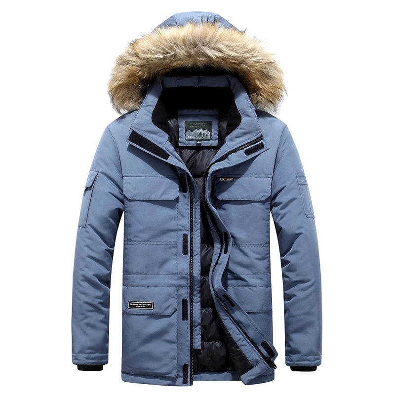 -30 Degree Winter Down Jacket Men Down Cotton Parkas Coat Mid-length Large Fur Collar Male Thicken Coat Snow Overcoat Parka