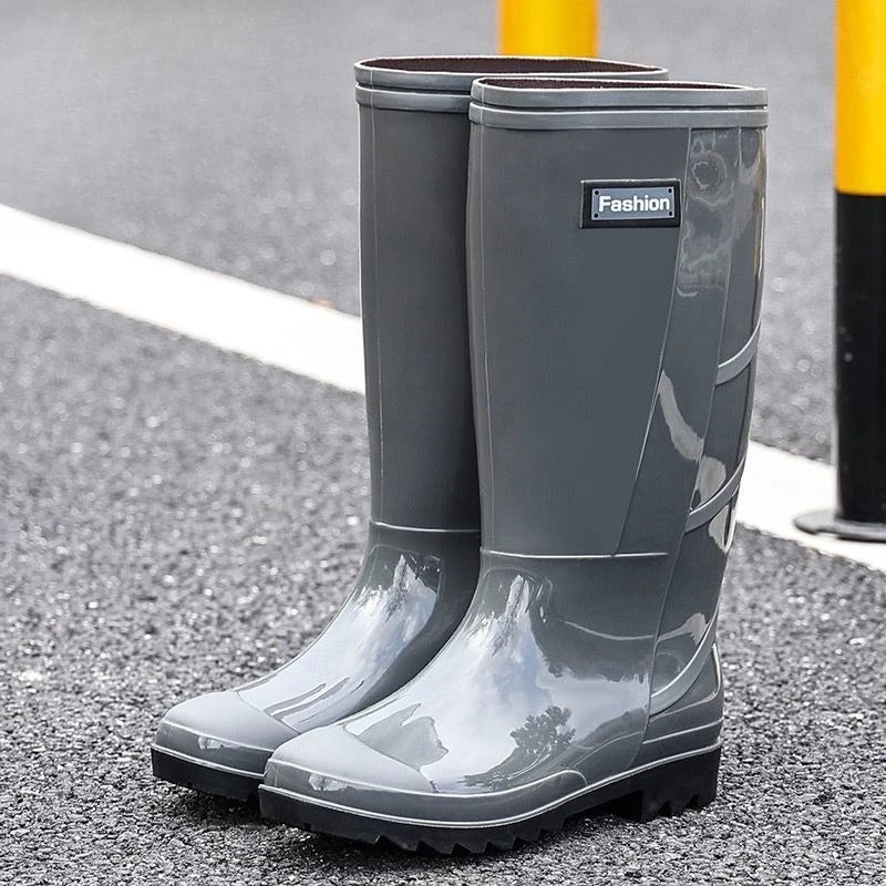 Men's Waterproof Rain Boots Knee High Anti-Slip Warm Fleece Lined Rubber Water Shoes Durable Fishing Garden Boots
