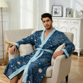 Men's lightweight quick-drying pajama bathrobe - 3D digital printing, non-fading design, stand-up collar and adjustable waistban