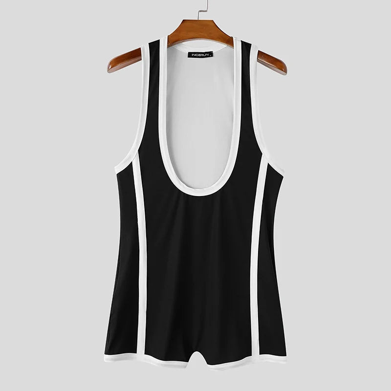 INCERUN Men's Bodysuits Patchwork Sleeveless Summer Casual Male Rompers Playsuits Workout Color-block Cozy Bodysuit For Man 2026
