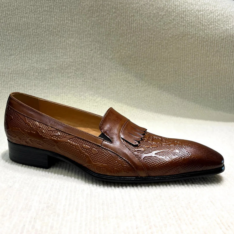 Men's Genuine Leather Penny Loafers Handmade Tassel Slip-On Dress Shoes for Wedding Banquet Casual Business Footwear