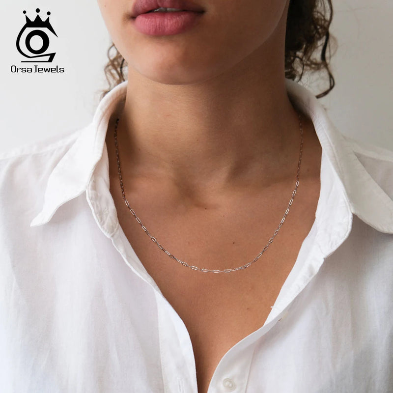 ORSA JEWELS 14K Gold 925 Sterling Silver 1.8mm Paperclip Neck Chain Fashion Link Chain Necklaces for Women Dainty Jewelry SC39