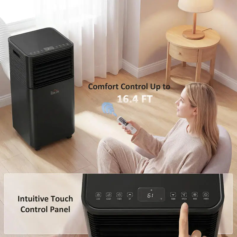 HOMCOM 8000 BTU Portable Air Conditioner with Dehumidifier, Cooling Fan, Sleep, Remote, 24H Timer, Auto Off, Black