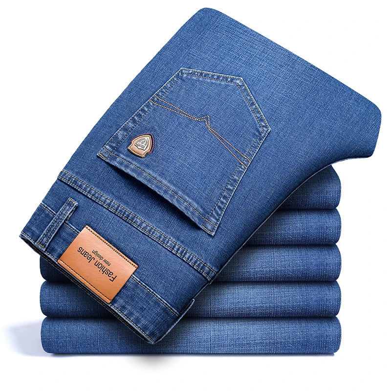 SHAN BAO autumn spring fitted straight stretch denim | SAMAG