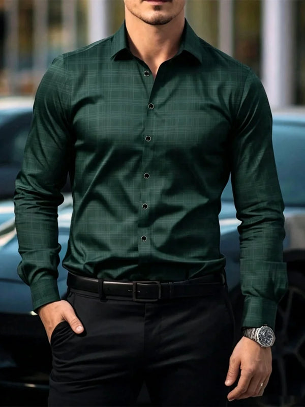 Men's dark plaid long sleeved shirt slim fit European | SAMAG