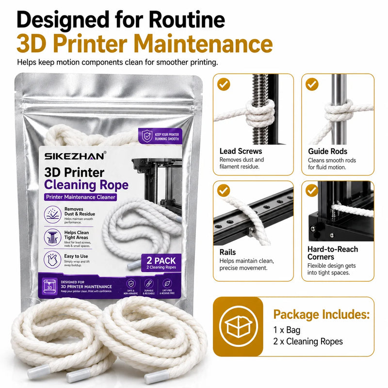 Premium 3D Printer Guide Rail Cleaning Rope, Lint-Free Cotton Thread Cord for Lead Screws Smooth Rods Axis Maintenance Device