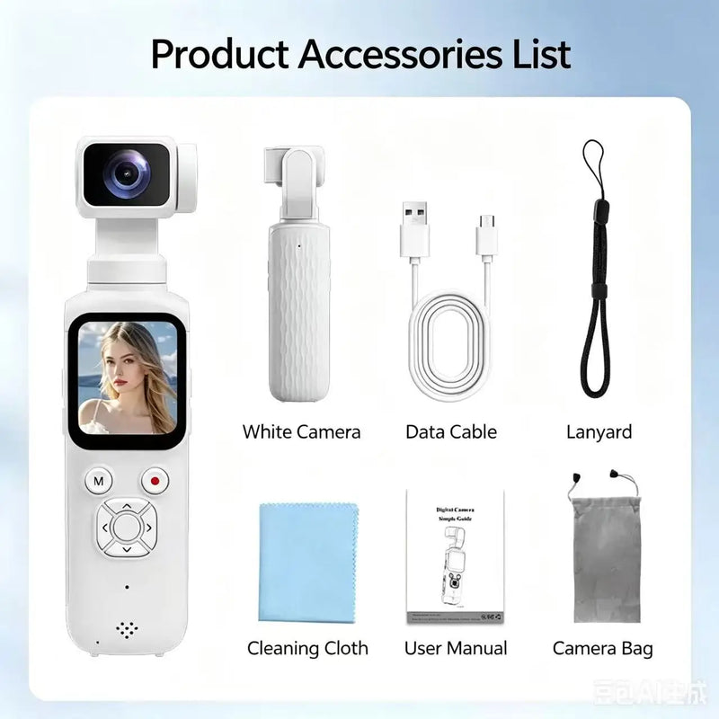 4K Pocket Action Camera 330° Auto-rotate Len Sport Camera Touchscreen Zoom Cam Face Tracking Portable Vlog Video Recorder Moto